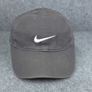 Nike Hat Cap Kids Hook and Loop Gray Swoosh Logo Baseball Adjustable 4-7